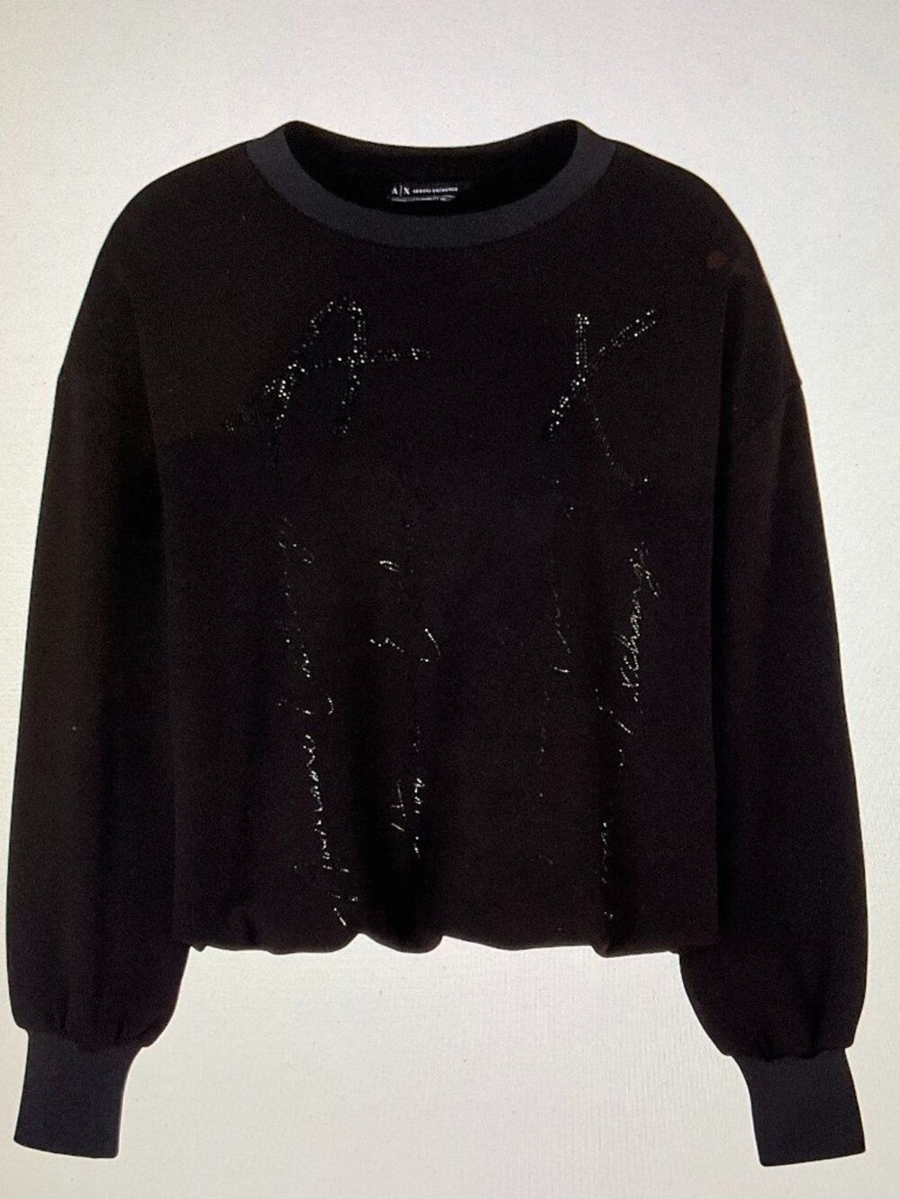 armani exchange oversized sweatshirt with wavy bottom and rhinestones. size: m.
